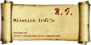 Miletics Irén névjegykártya